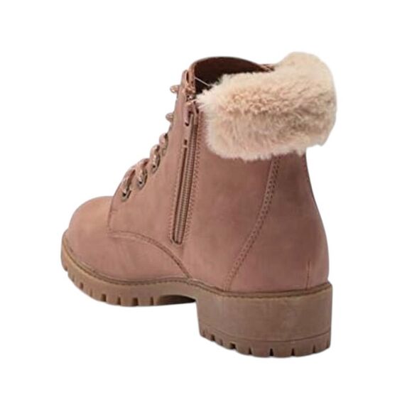 Madden Girl Women's Blush Ankle Lug Workboot Booties Faux Fur Trim Lace-Up Zip - Picture 7 of 16
